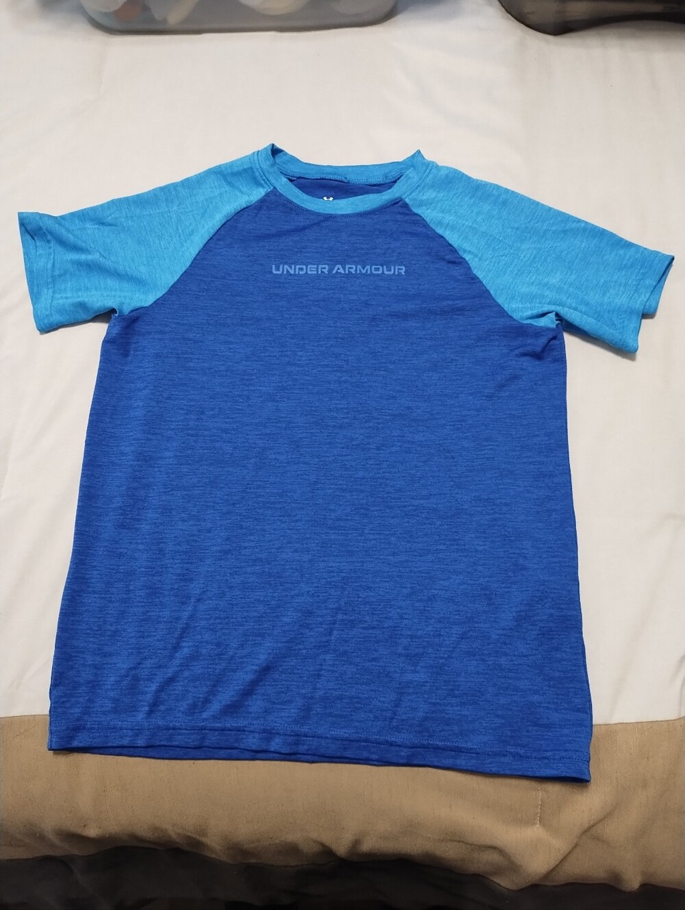 5/$25 Under Armour Boys' Royal Blue Athletic Tee with Light Blue Raglan Sleeves